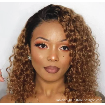Malaysian Ombre Jerry Curly Hair 3 Bundles With Closure 1B 27 Blonde Human Hair Weave Bundle With Closure  Remy Hair